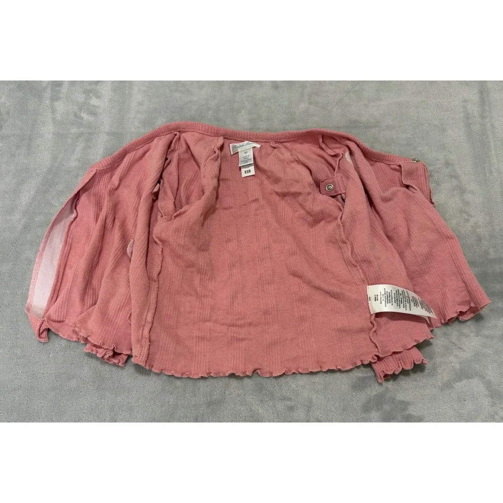 Ralph Lauren Baby Girl Pink Pointelle Wrap Top Side Snap Ruffle 9M Long Sleeve